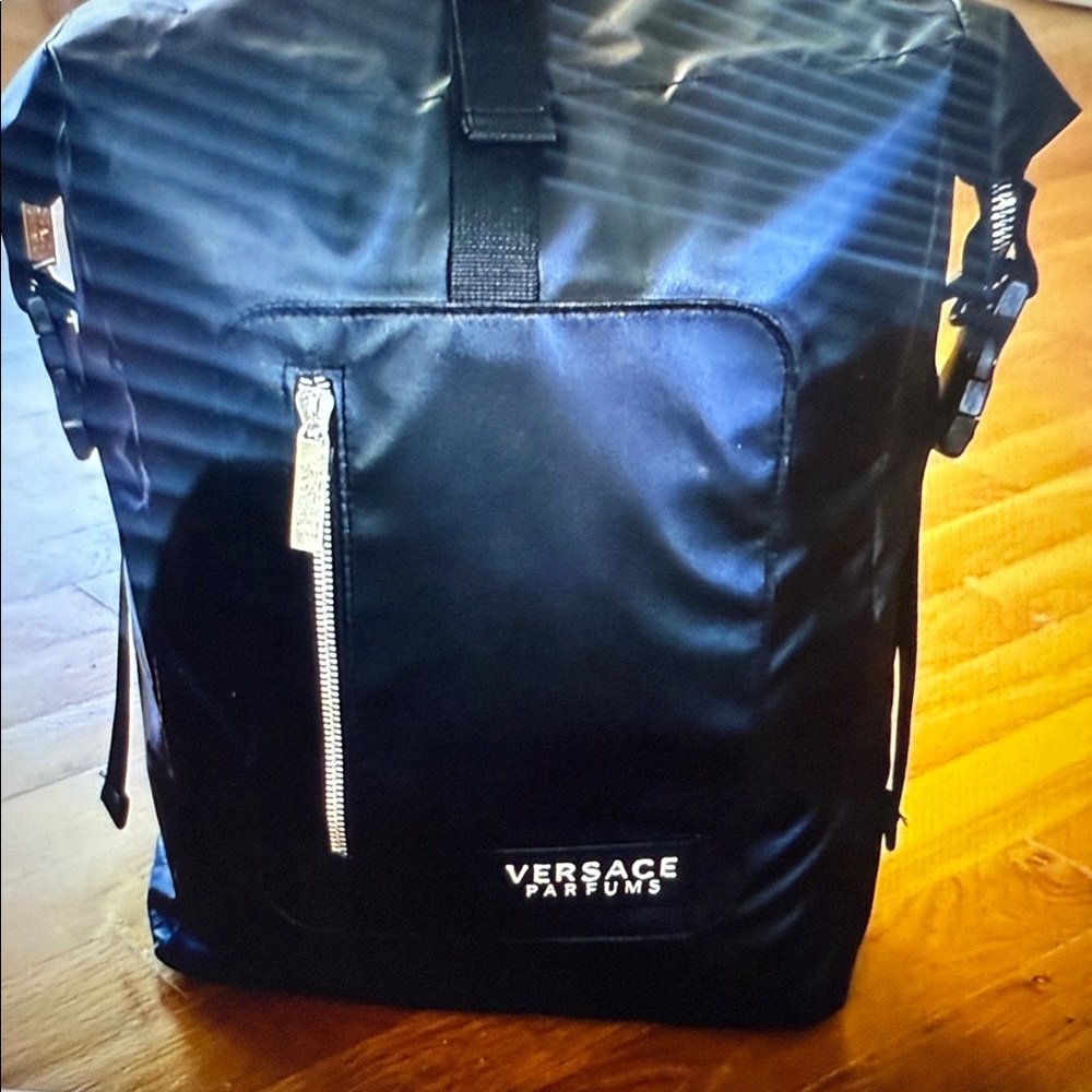 Versace Black Backpack with Gold Accents